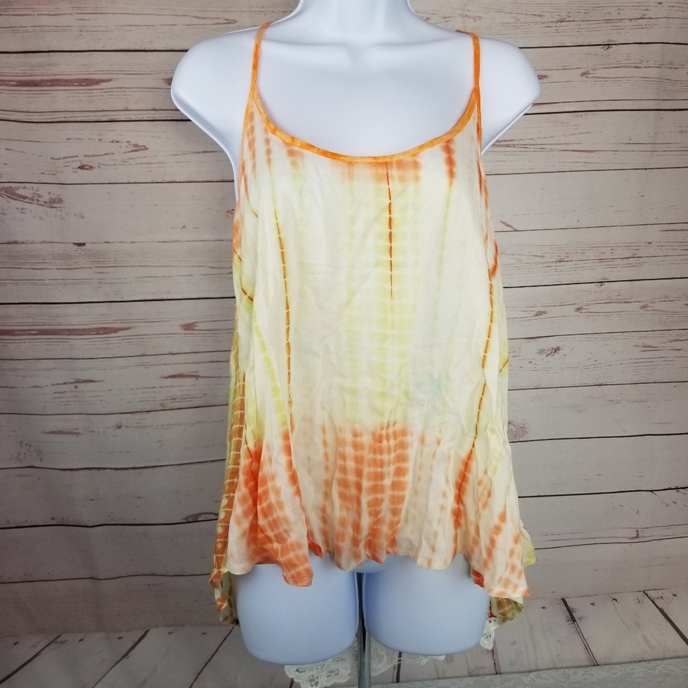 Ya Ya Club Women's L Tie Dye Hi Lo Lace Racerback